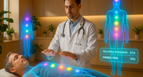 Médico realizando una sesión de Reiki a un paciente como parte de la medicina integrativa complementaria