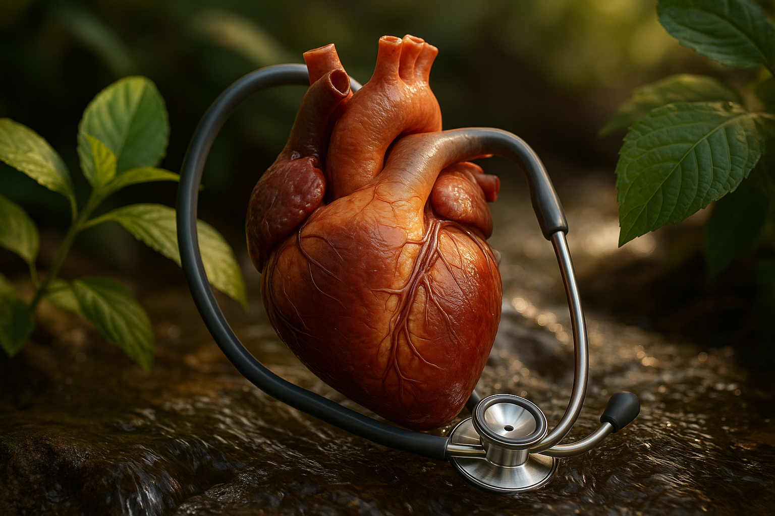 Corazón humano real con estetoscopio, simbolizando el amor como medicina científica