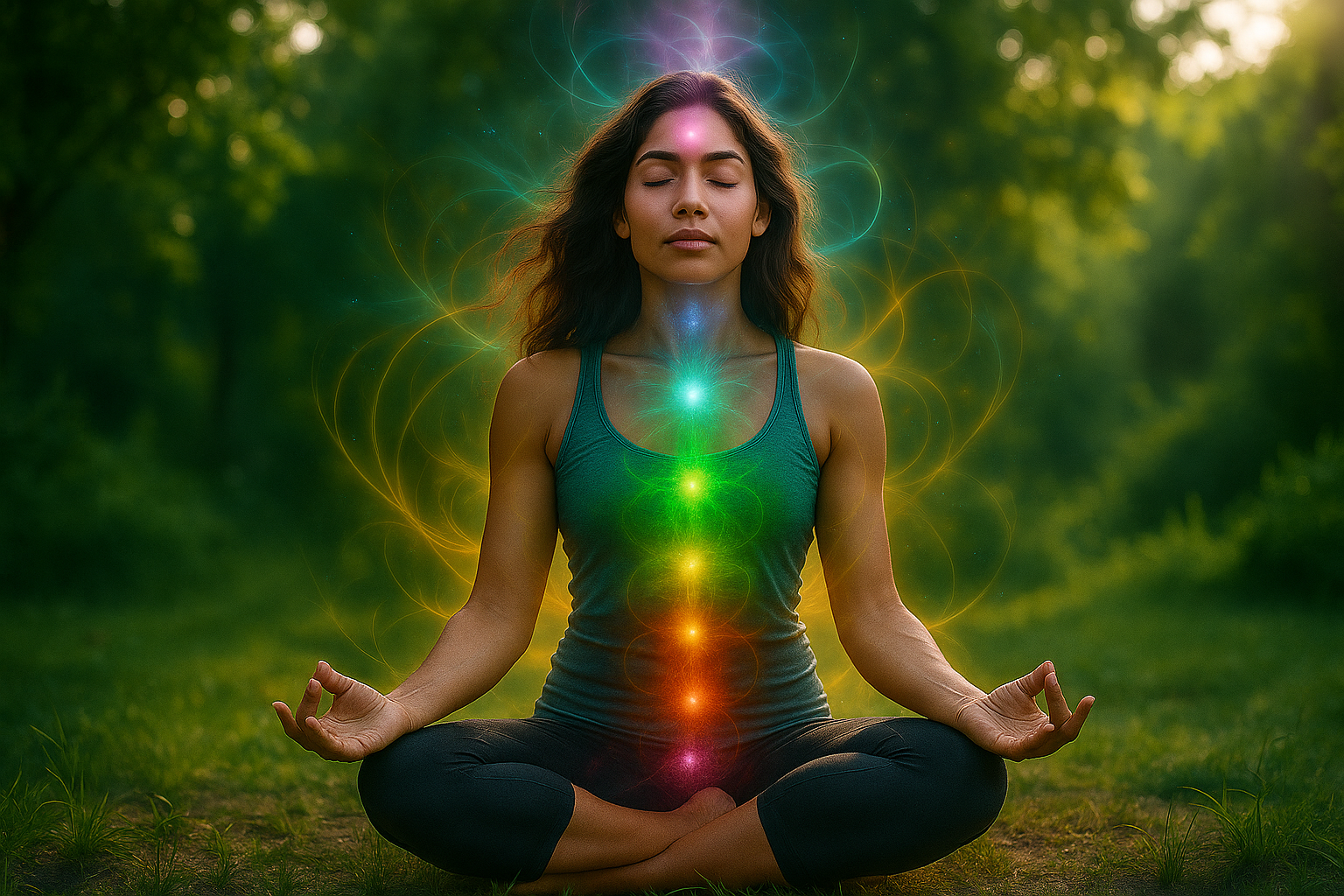 Persona meditando con energía alineada, representando amor propio y coherencia interna