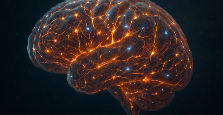 Representación visual de la neuroplasticidad con redes neuronales luminosas que simbolizan cómo el amor activa, reorganiza y transforma el cerebro.